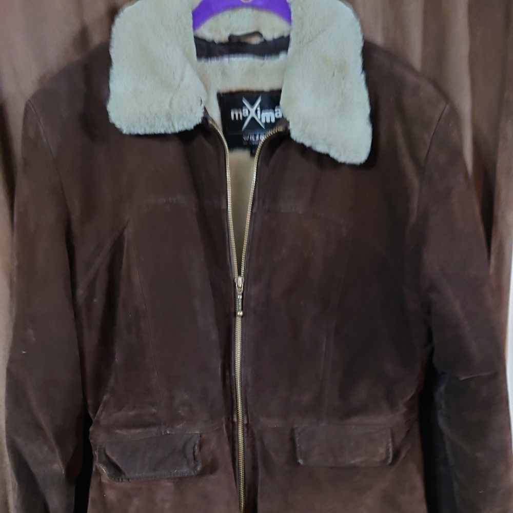 Wilsons Leather Maxima Jacket Brown Suede Sherpa Cowboy Boho Suede